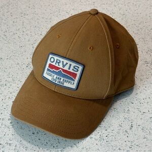Orvis Snap Back Patch Trucker Cap Hat in Tan